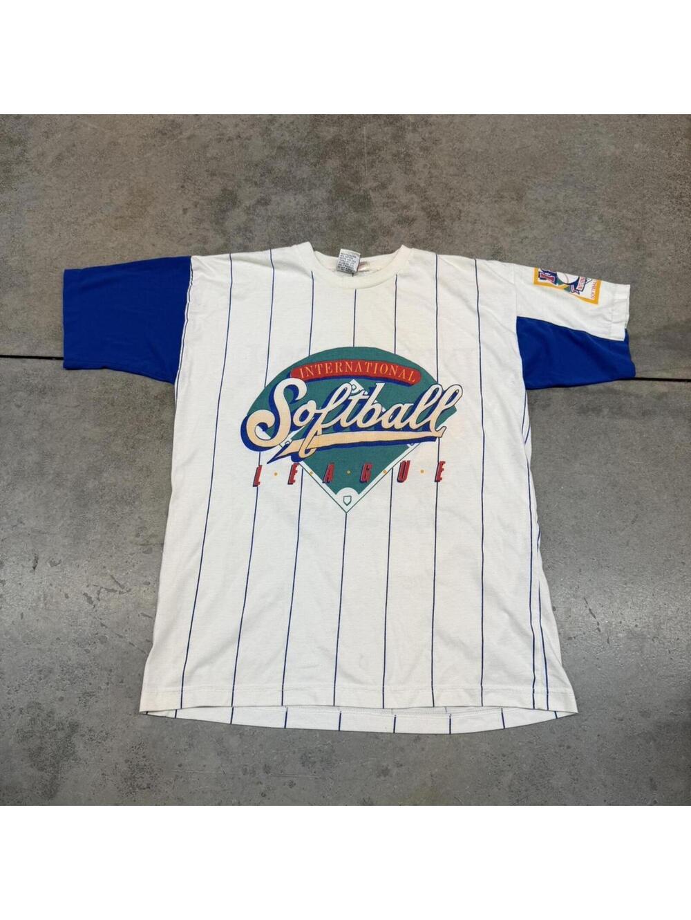 vintage wilson international softball league striped shirt size large